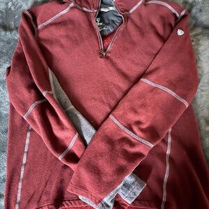 Kuhl Men's Quarter-Zip Sweater in Burgundy with Gray Trim